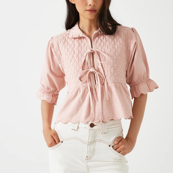 Seventy + Mochi Heidi Blouse NWT with Quilted Detail in Pink Dawn - Picture 2 of 9